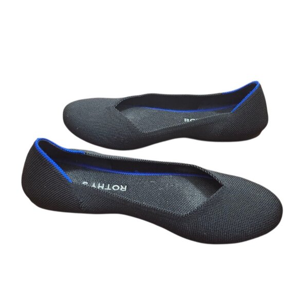 Rothy’s The Flat Black Blue Trim Women’s Size W9EU 40 Washable Knit Ballet Shoes - Picture 5 of 12